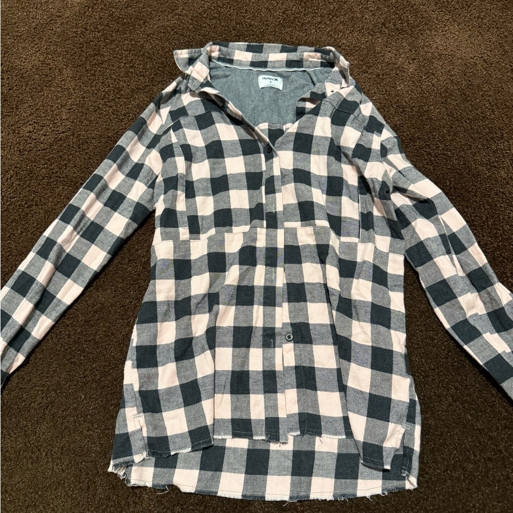 Hurley Black and Pink Checkered Shirt